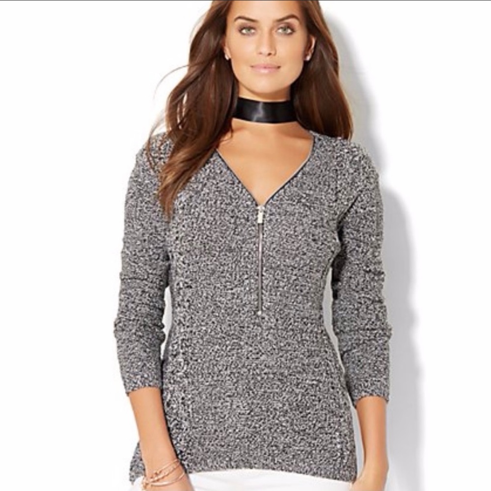 New York & Company Half Zip Sweater Marled Grey M